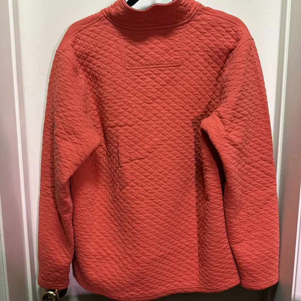 LL Bean Sweater Men Med Burnt Orange 1/4 Zip Quilted Casual Outdoors Hunt Golf